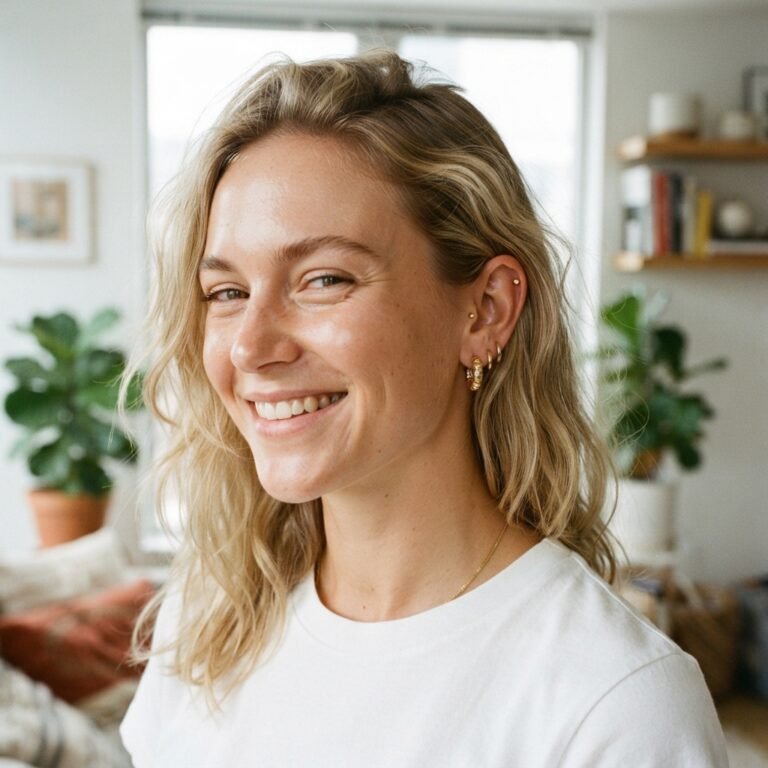 Home model showing gold earrings smiling 202608040257