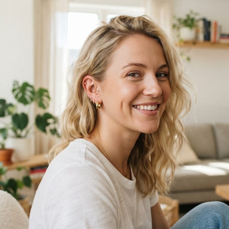 Home model showing gold earrings smiling 202608040258